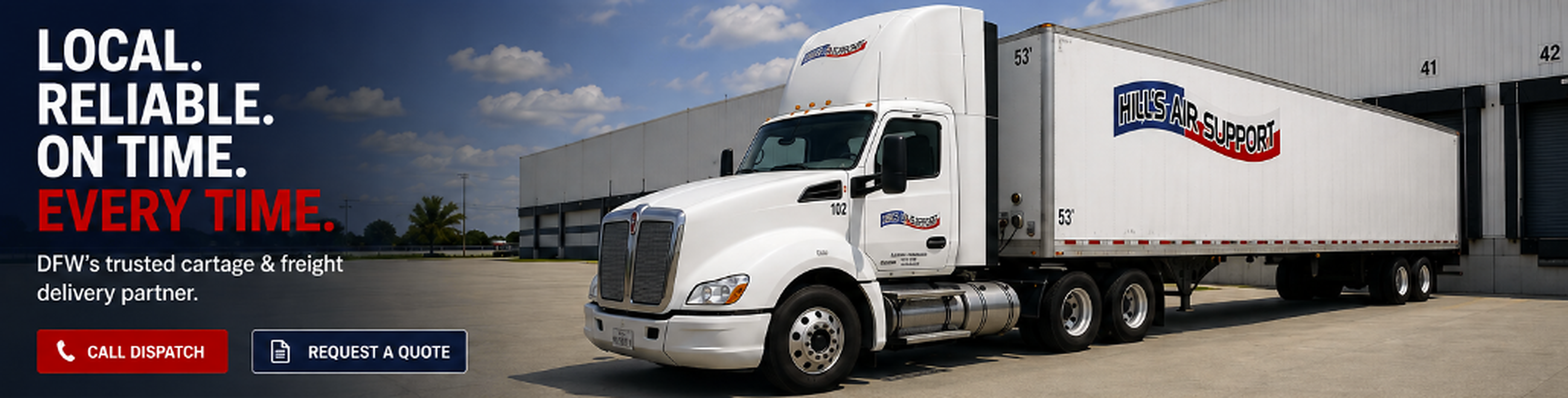 Hills Air Support tractor trailer at a warehouse loading dock